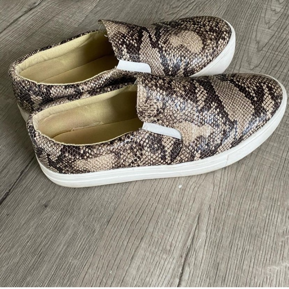 Snake skin print slip ons